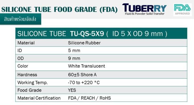 ผู้ผลิตและจำหน่ายท่อยางซิลิโคน I.D 5 X O.D 9 mm