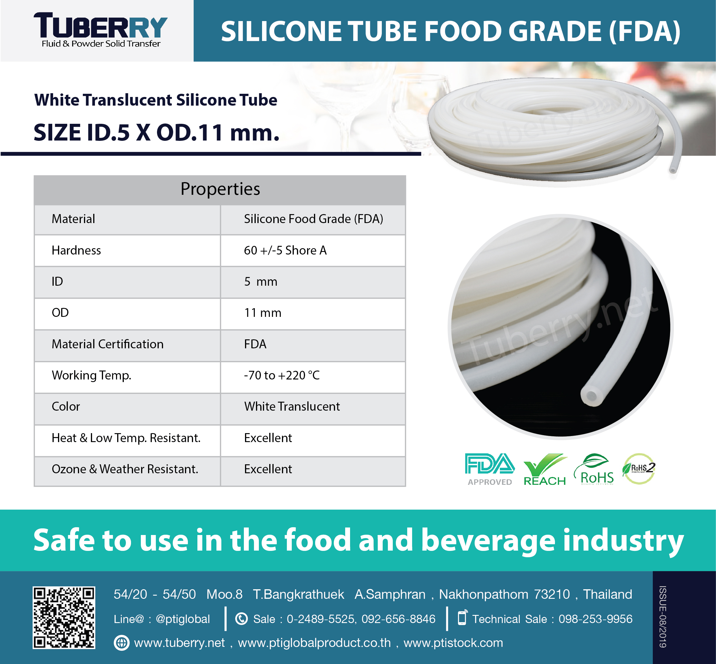 White Translucent Silicone Tube size ID.5 X OD.11