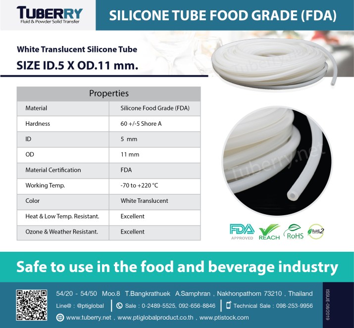 White Translucent Silicone Tube size ID.5 X OD.11